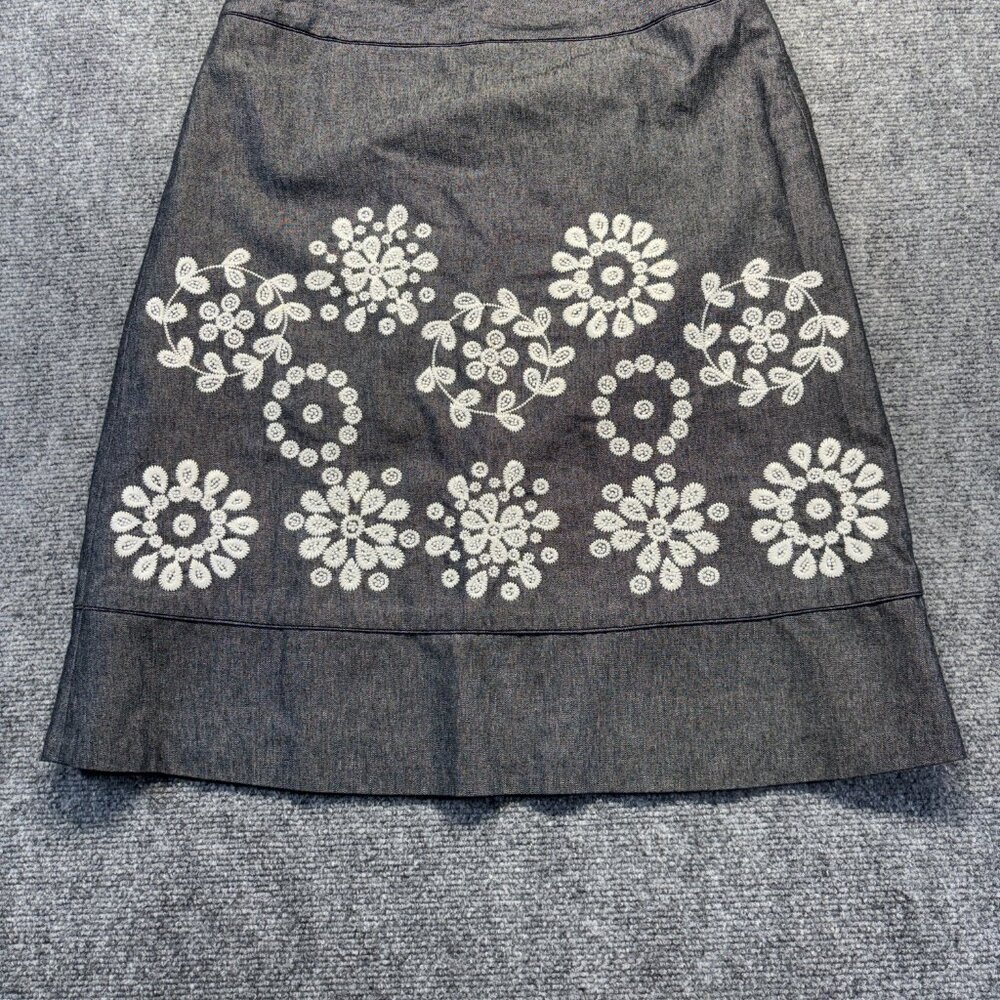 n Taylor Womens Gray Embroidered Floral A Line Skirt Cotton Rayon Lined Size 6